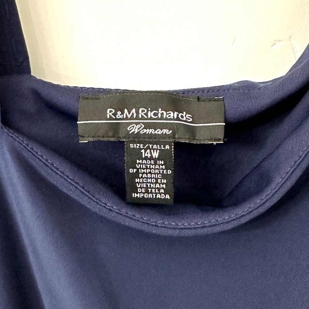 R&M Richards Plus Size Rhinestone-Trim One-Shoulder Dress  Size 14W Navy Blue - Picture 6 of 13